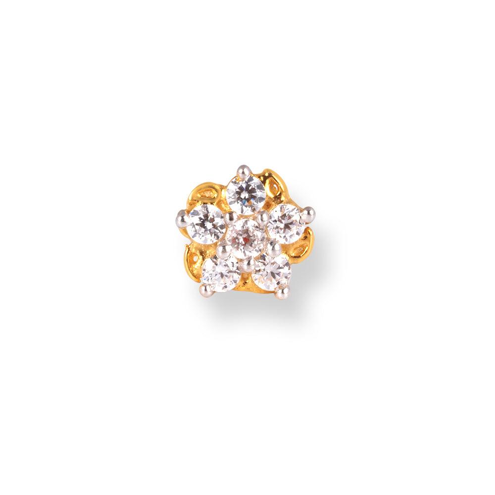 18ct Yellow Gold Screw Back Nose Stud set with Six White Cubic Zirconias NIP-1-670e
