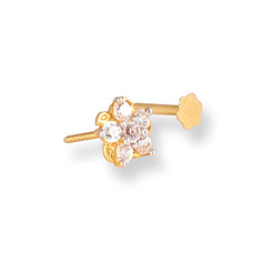 18ct Yellow Gold Screw Back Nose Stud set with Six White Cubic Zirconias NIP-1-670e - Minar Jewellers