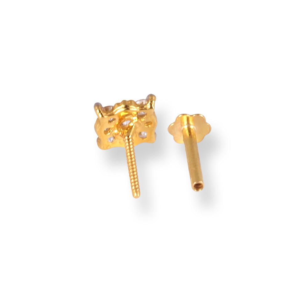 18ct Yellow Gold Screw Back Nose Stud with Six White Cubic Zirconias NIP-1-670f - Minar Jewellers
