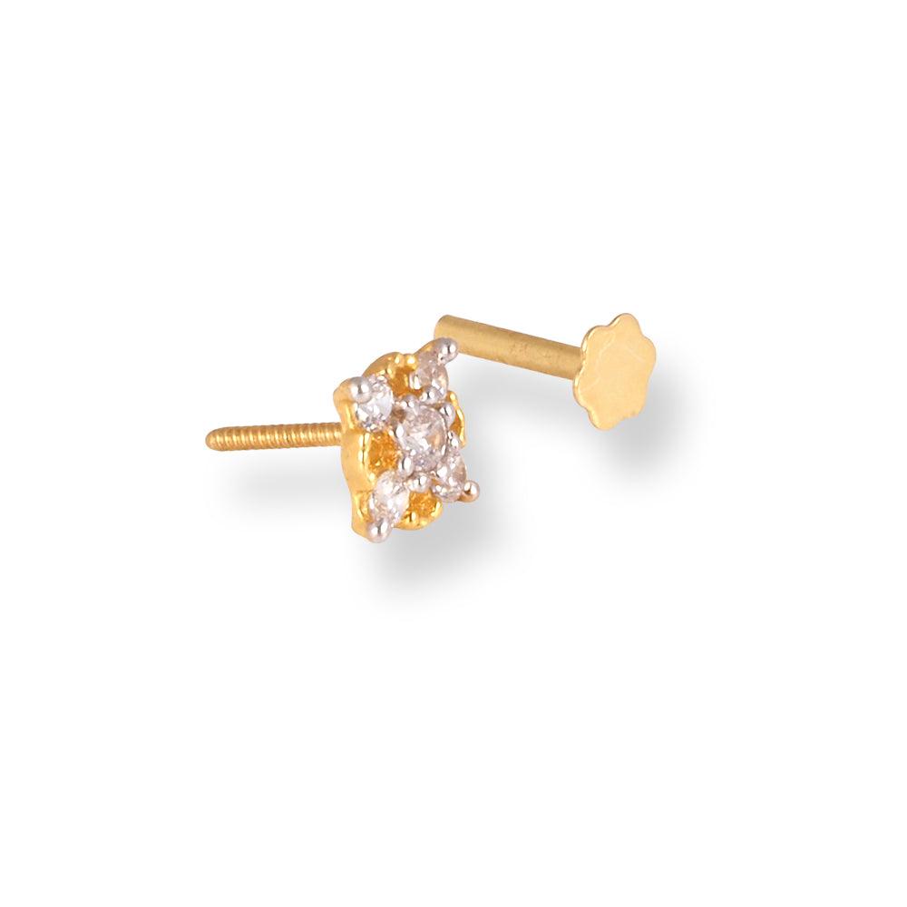 18ct Yellow Gold Screw Back Nose Stud with Six White Cubic Zirconias NIP-1-670f
