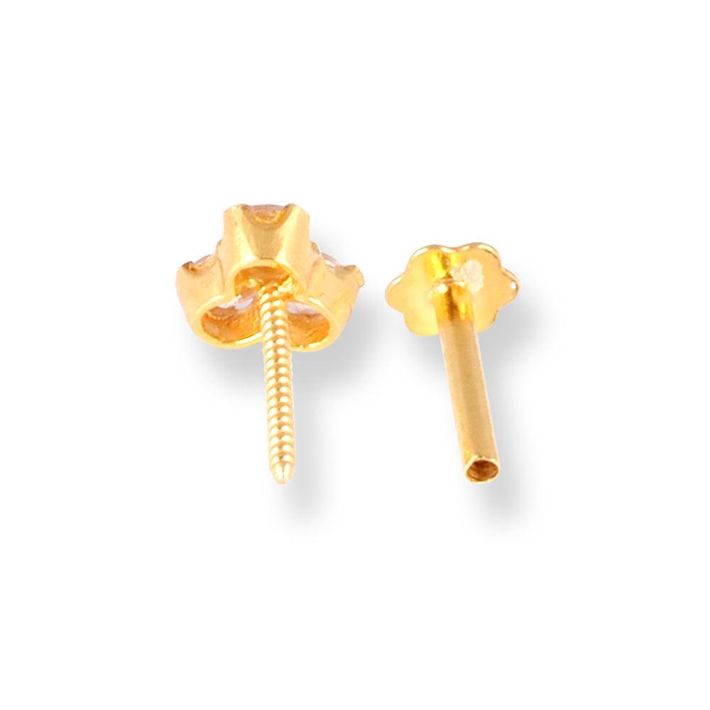 18ct Yellow Gold Screw Back Nose Stud with three white Cubic Zirconia Stones NS-4590