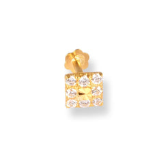 18ct Yellow Gold Square Shaped Screw Back Nose Stud with Cubic Zirconia Stones NIP-6-210 - Minar Jewellers