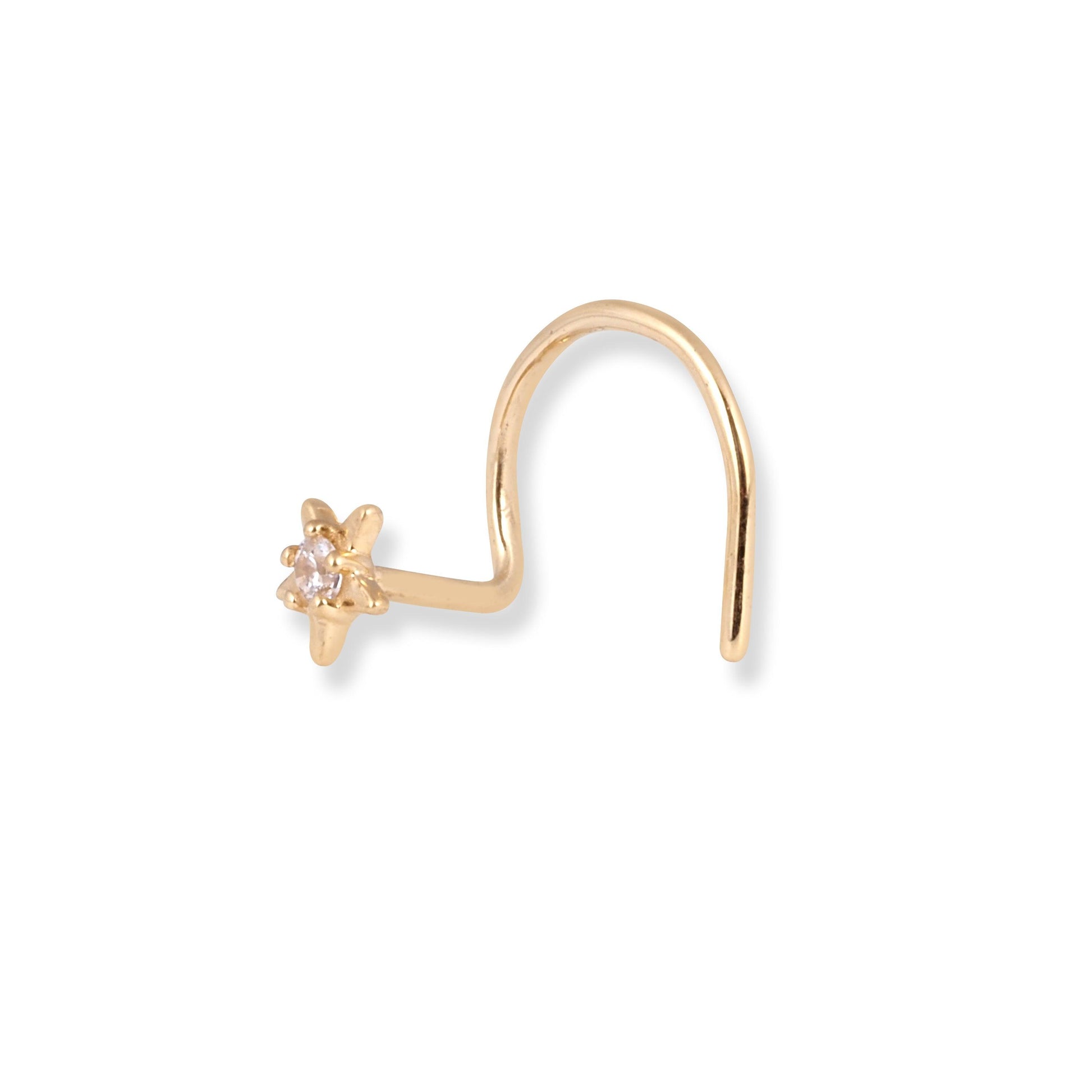 18ct Yellow Gold Star Shaped Wire Back Nose Stud with Cubic Zirconia Stone NS-7566 - Minar Jewellers