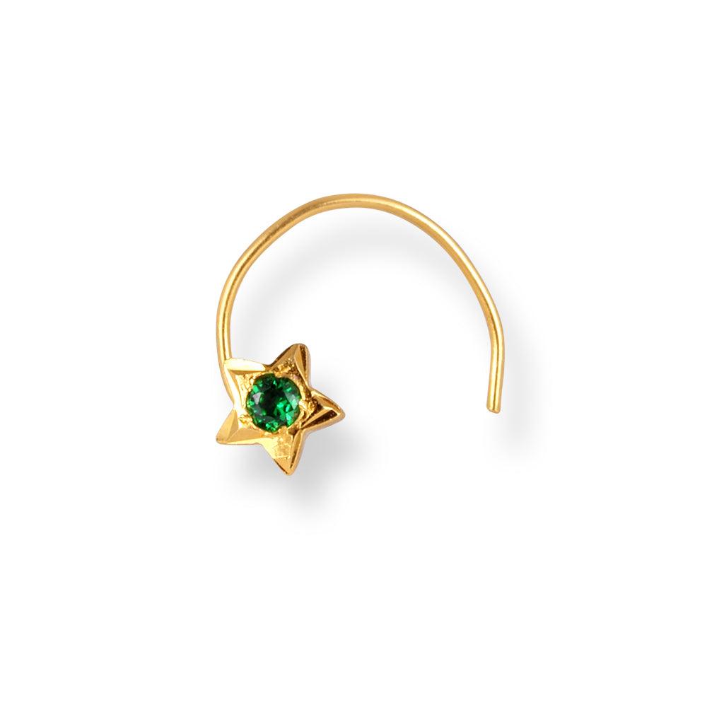 18ct Yellow Gold Star Shaped Wire Back Nose Stud with Cubic Zirconia Stone NS-4360WB - Minar Jewellers