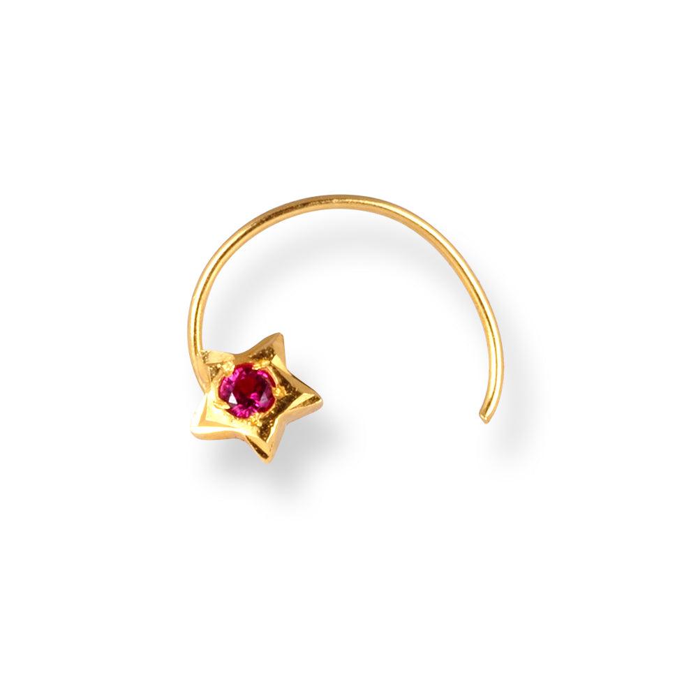 18ct Yellow Gold Star Shaped Wire Back Nose Stud with Cubic Zirconia Stone NS-4360WB - Minar Jewellers