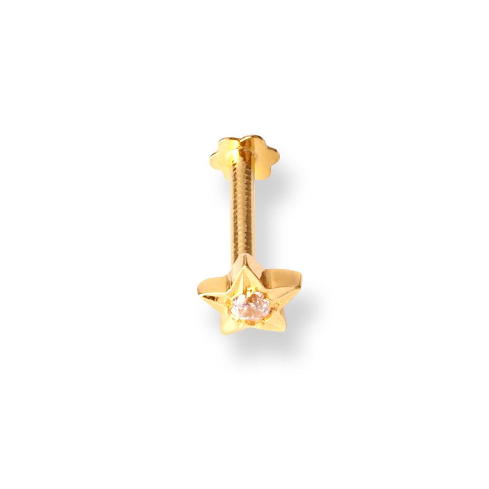 18ct Yellow Gold Star-Shaped Screw Back Nose Stud with One White Cubic Zirconia NS-4701 - Minar Jewellers