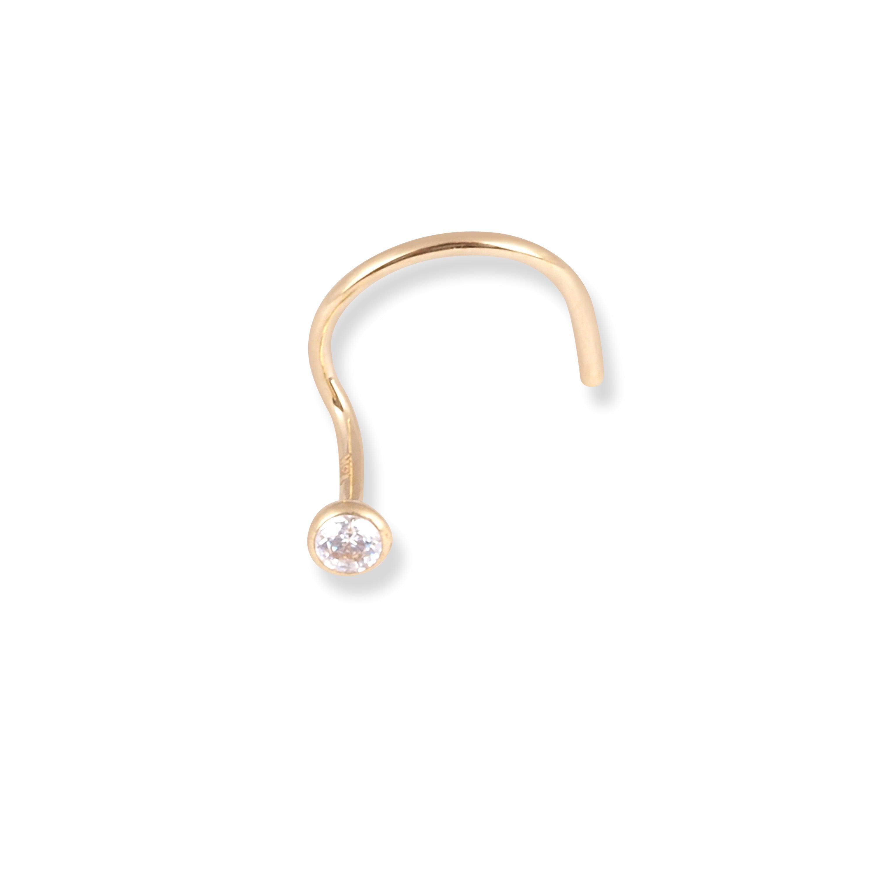 18ct Yellow Gold Wire Back Nose Stud with Cubic Zirconia Stone in Bezel Setting NS-7567 - Minar Jewellers