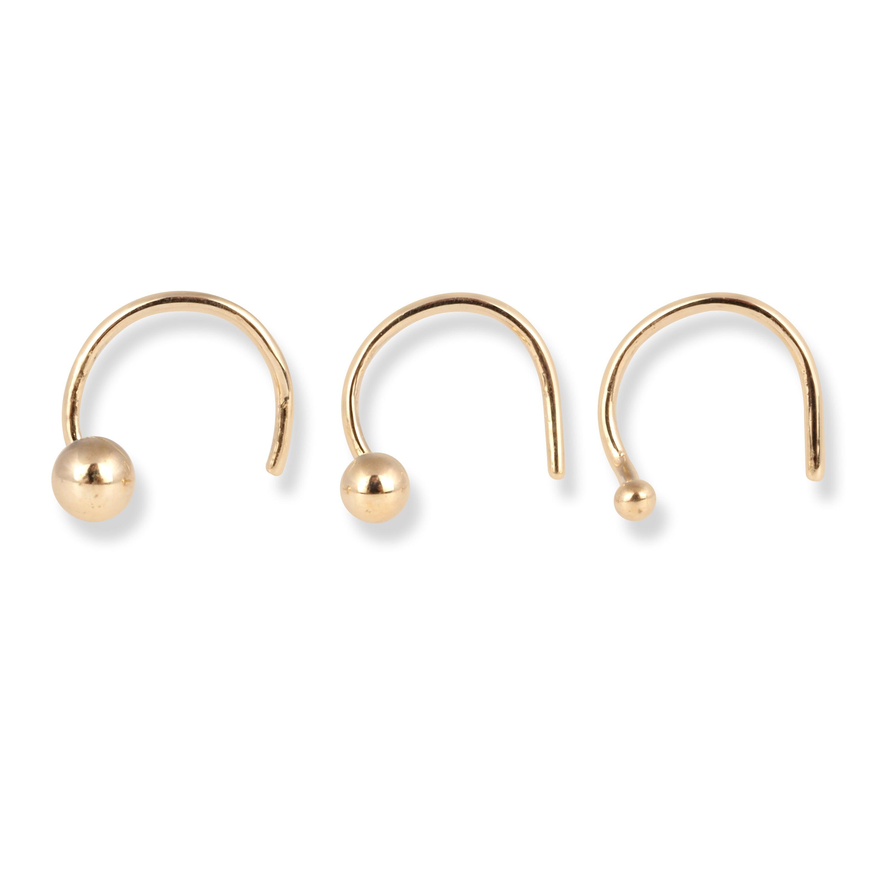 18ct Yellow Gold Wire Back Nose Stud with Plain Gold Ball (1.5mm - 3mm) NS-7562 - Minar Jewellers