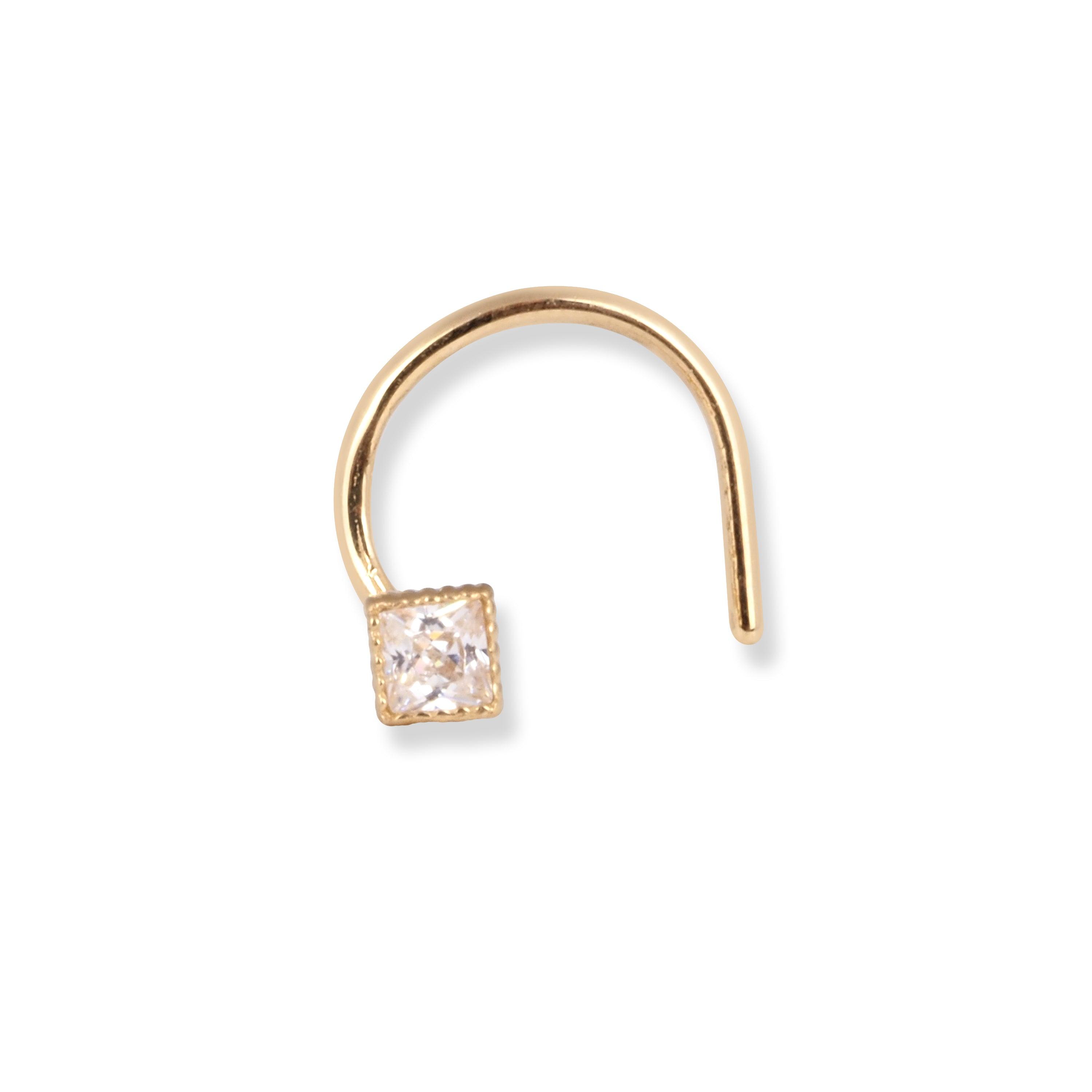 18ct Yellow Gold Wire Back Nose Stud with Princess Cut Cubic Zirconia Stone NS-7563 - Minar Jewellers
