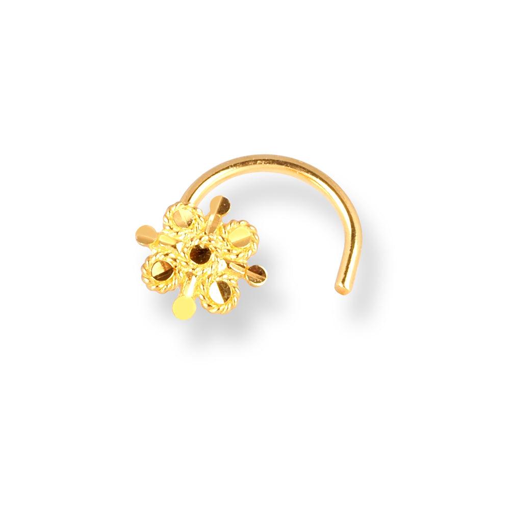 18ct Yellow Gold Wire Coil Back Nose Stud with Filigree Design NIP-5-130d - Minar Jewellers