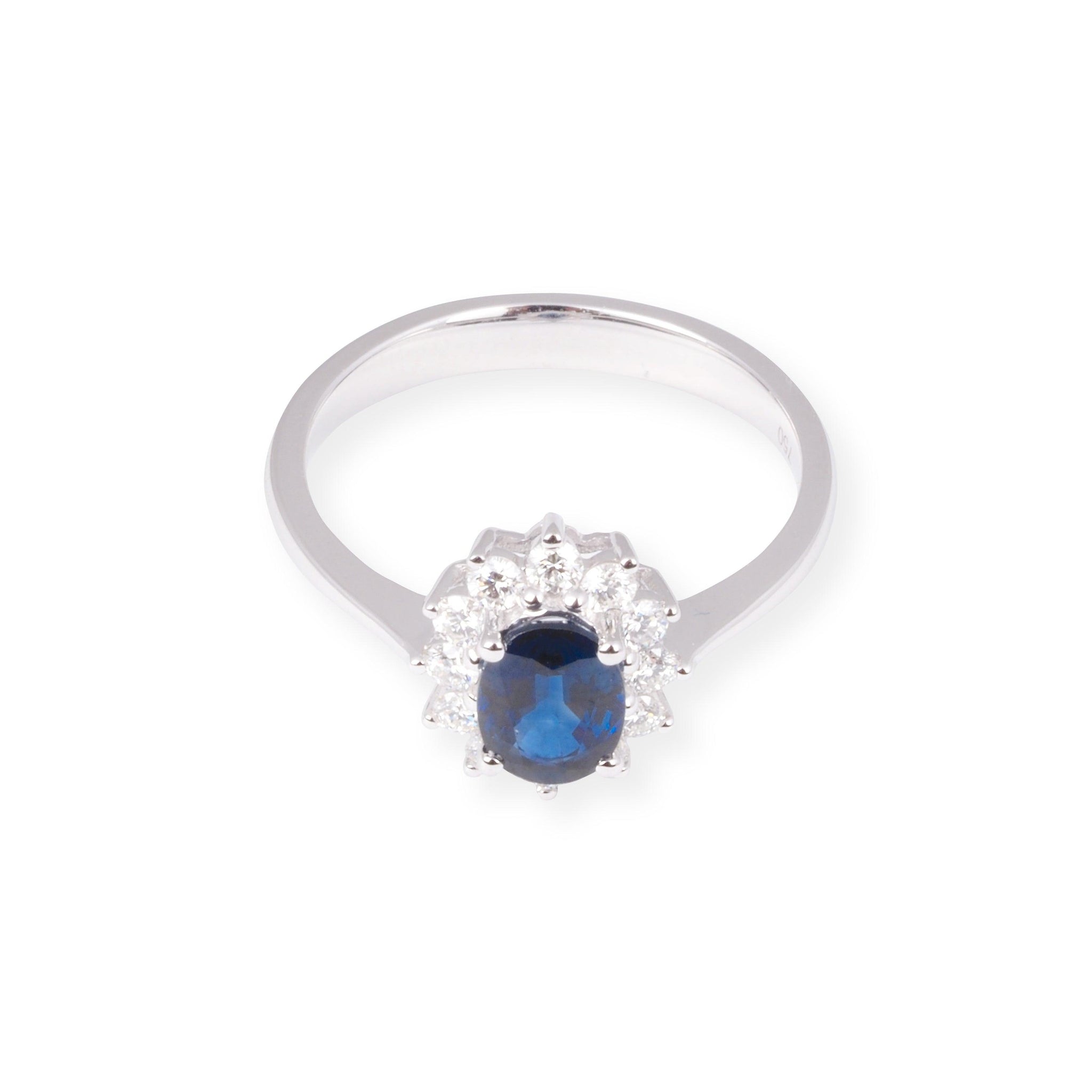 18ct White Gold And Blue Sapphire Dress Ring LR-7046