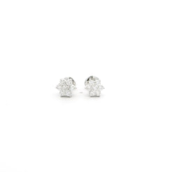18ct White Gold Diamond Earrings – Cluster Round Cut Screw Back Studs