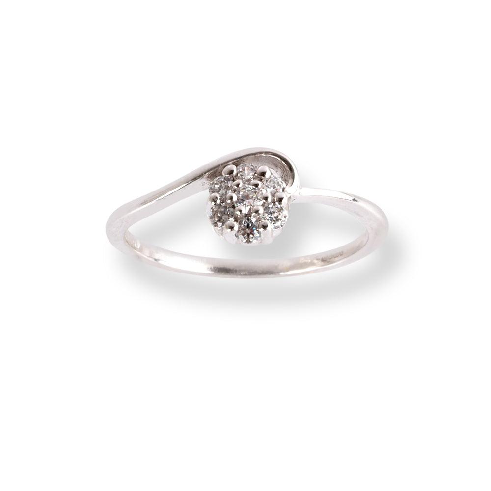 18ct White Gold Diamond Ring with Flower Design LR-6664