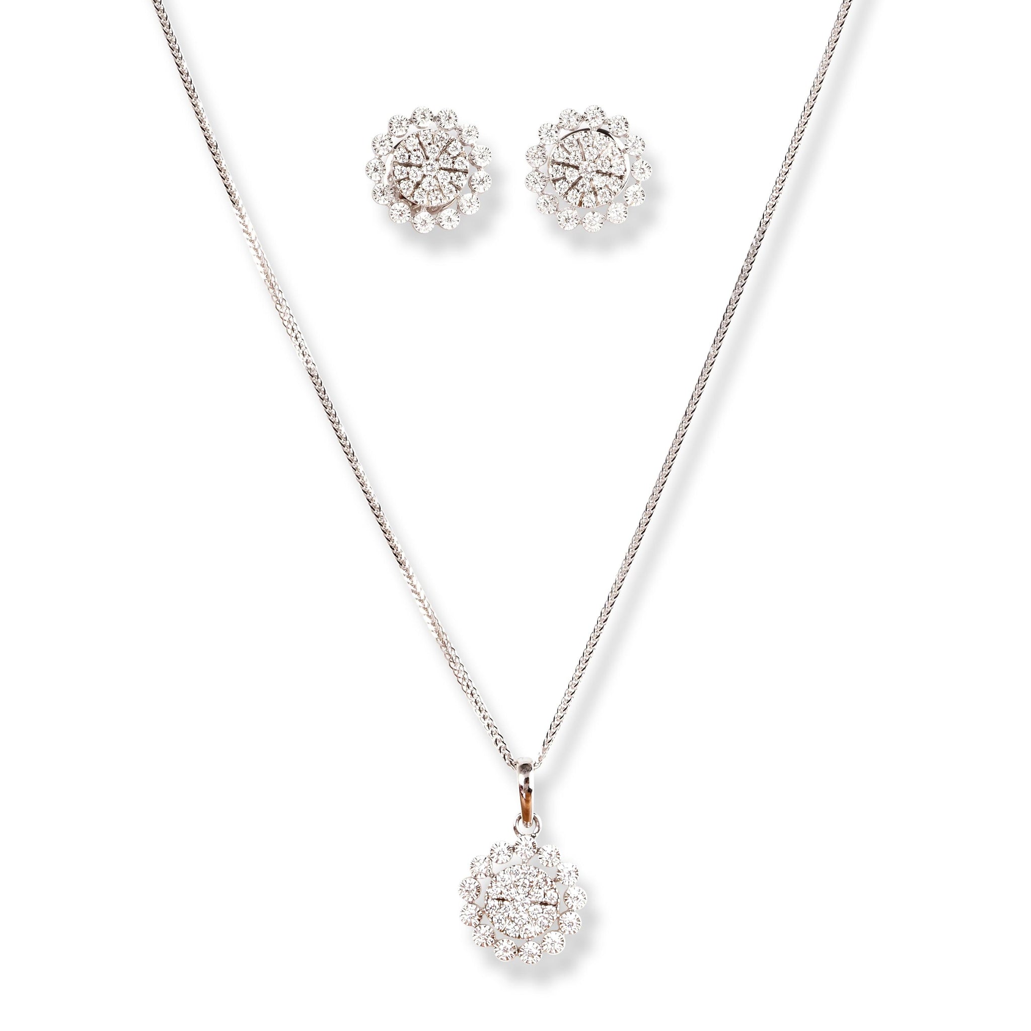 18ct White Gold Diamond Set (Pendant + Chain + Earrings) MCS4650/51