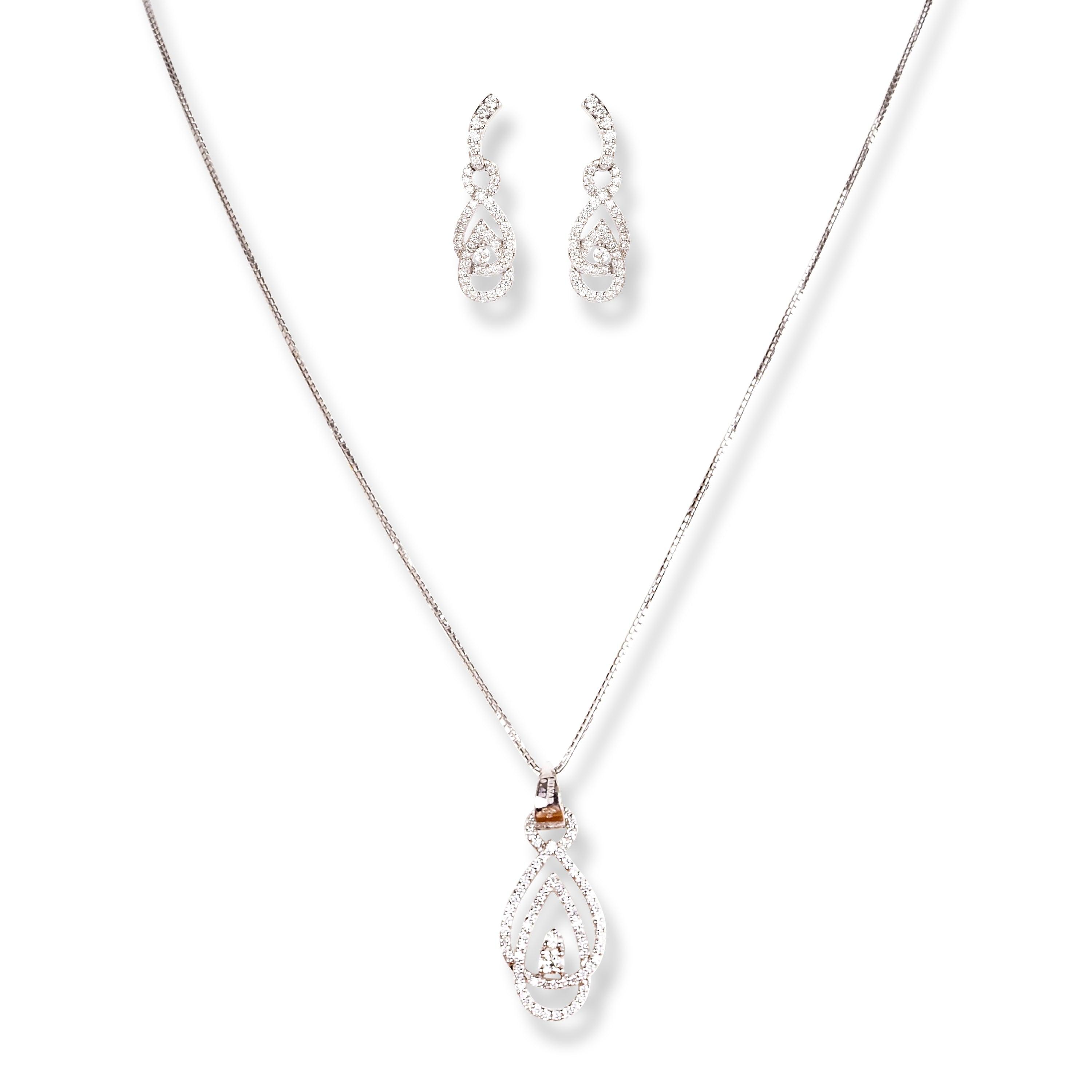 18ct White Gold Diamond Set (Pendant + Chain + Earrings) MCS6051/2 - Minar Jewellers