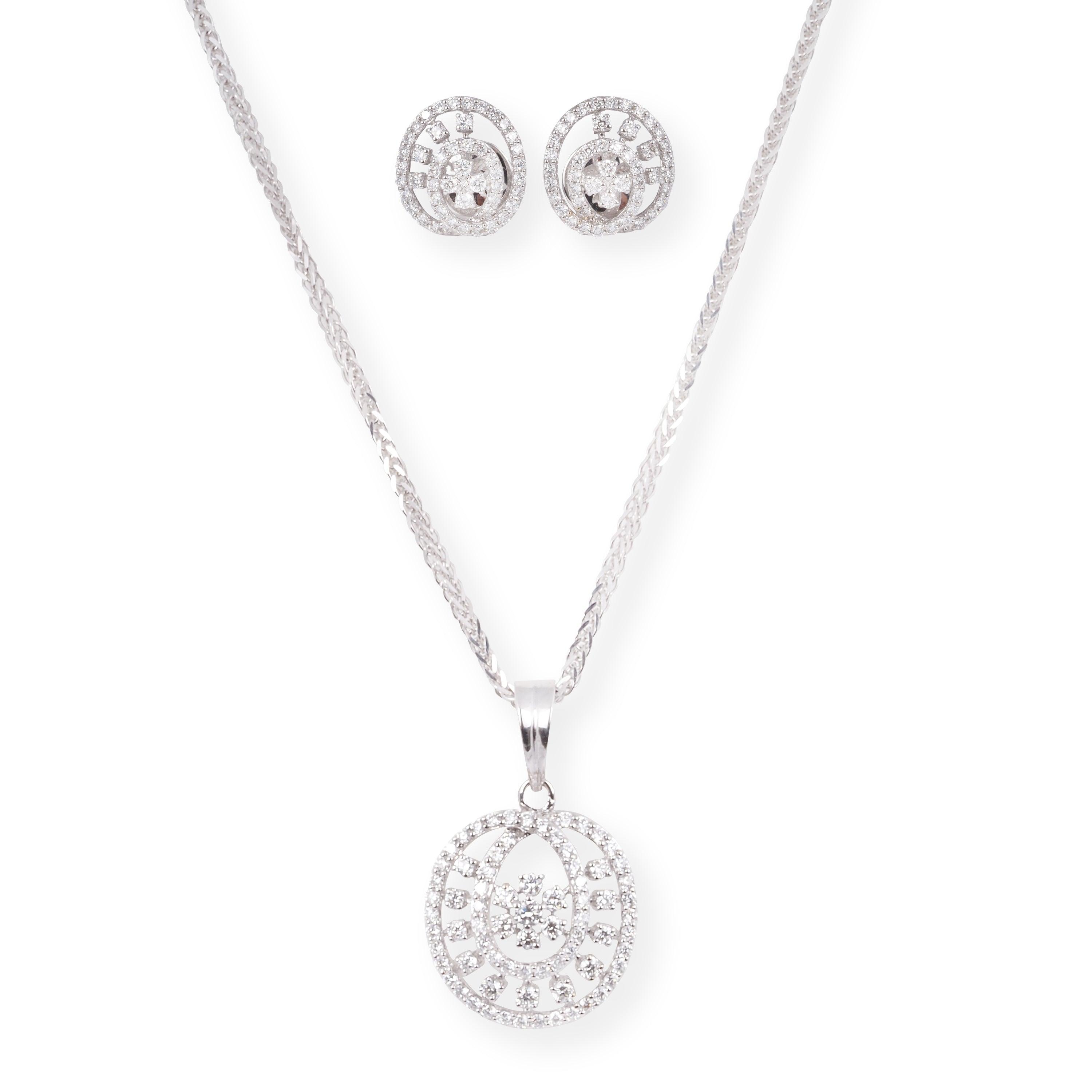 18ct White Gold Diamond Set (Pendant + Chain + Earrings) MCS6857/58 - Minar Jewellers
