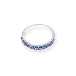 18ct White Gold Diamond & Blue Sapphire Band Ring LR-7033 - Minar Jewellers