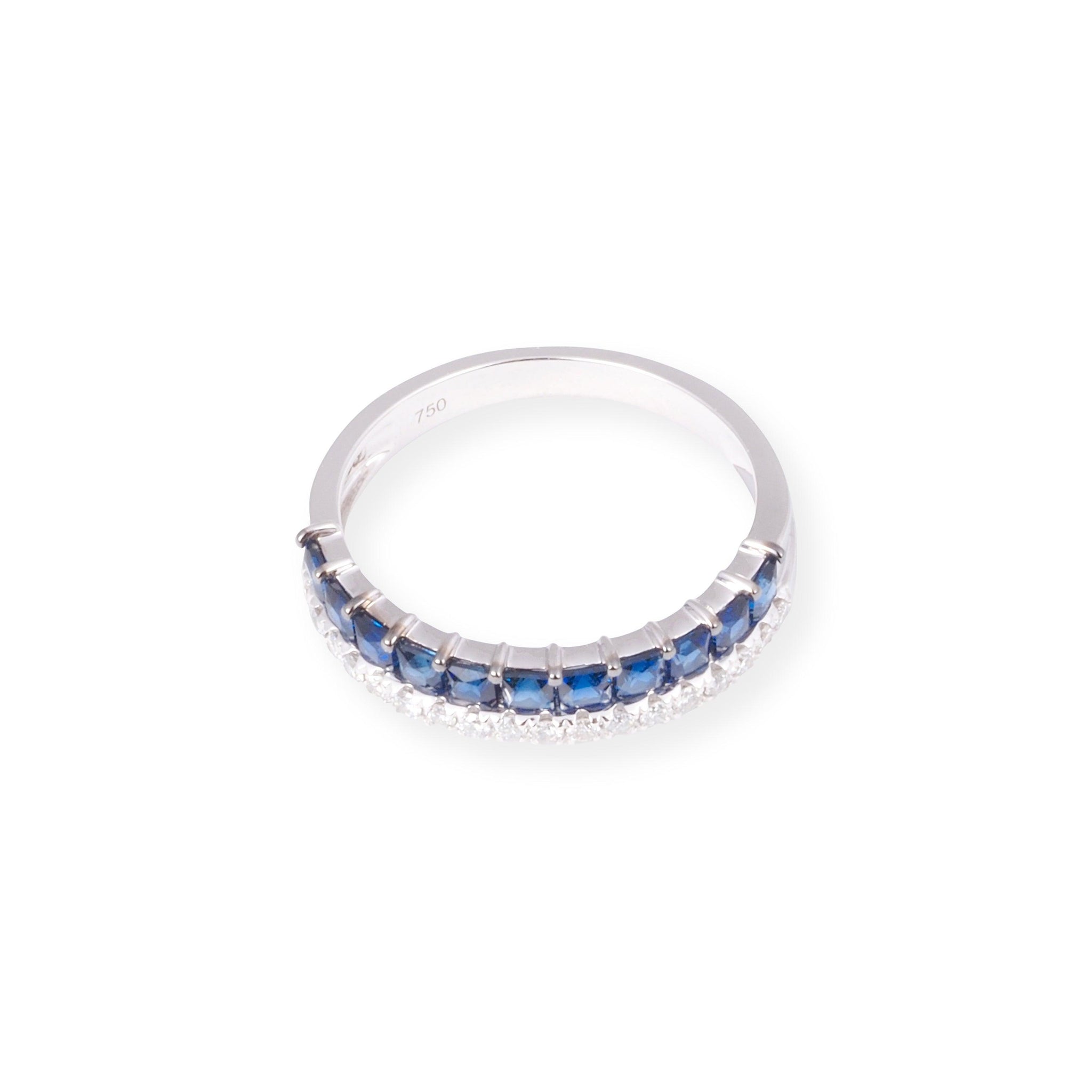 18ct White Gold Diamond & Blue Sapphire Band Ring LR-7033