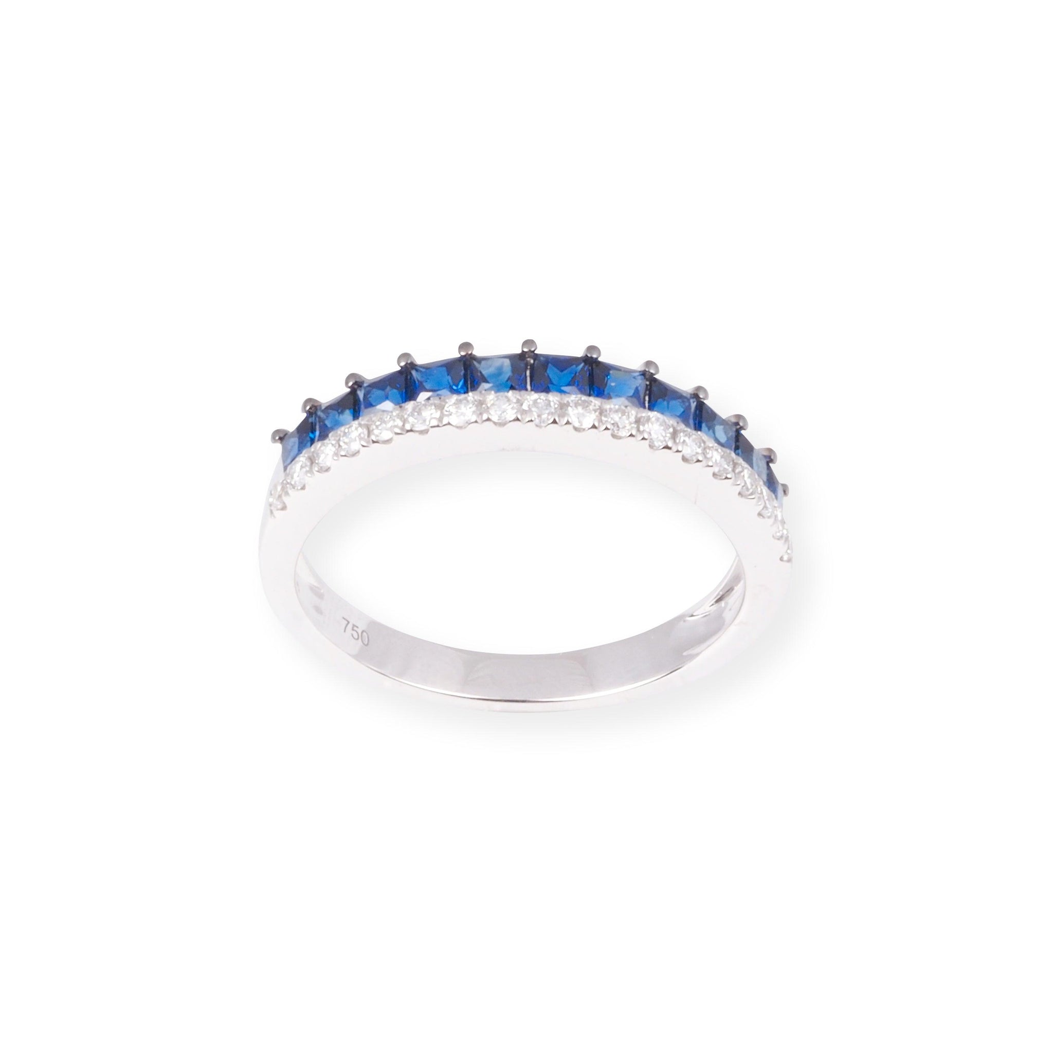 18ct White Gold Diamond & Blue Sapphire Band Ring LR-7033