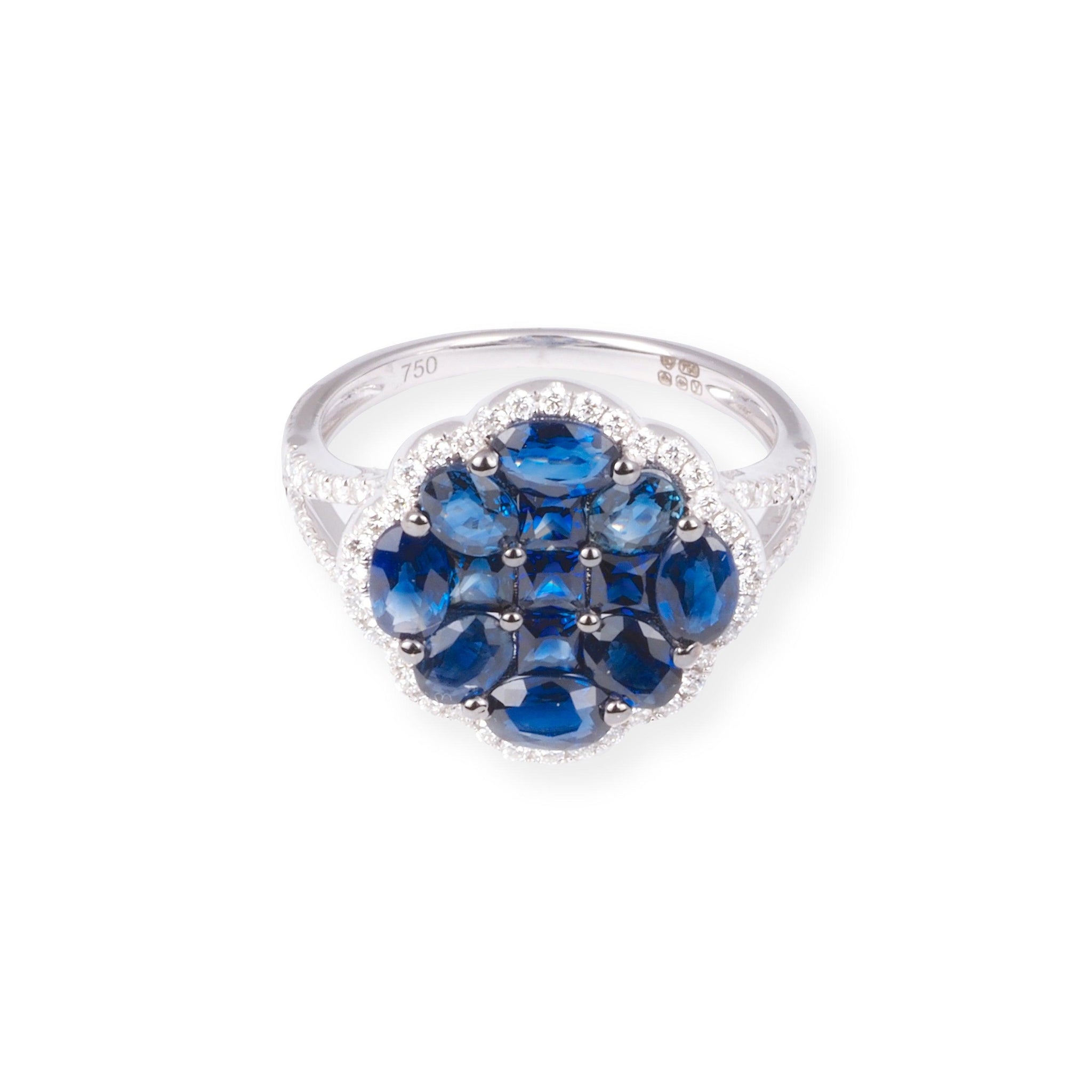 18ct White Gold Diamond & Blue Sapphire Dress Ring LR-7043