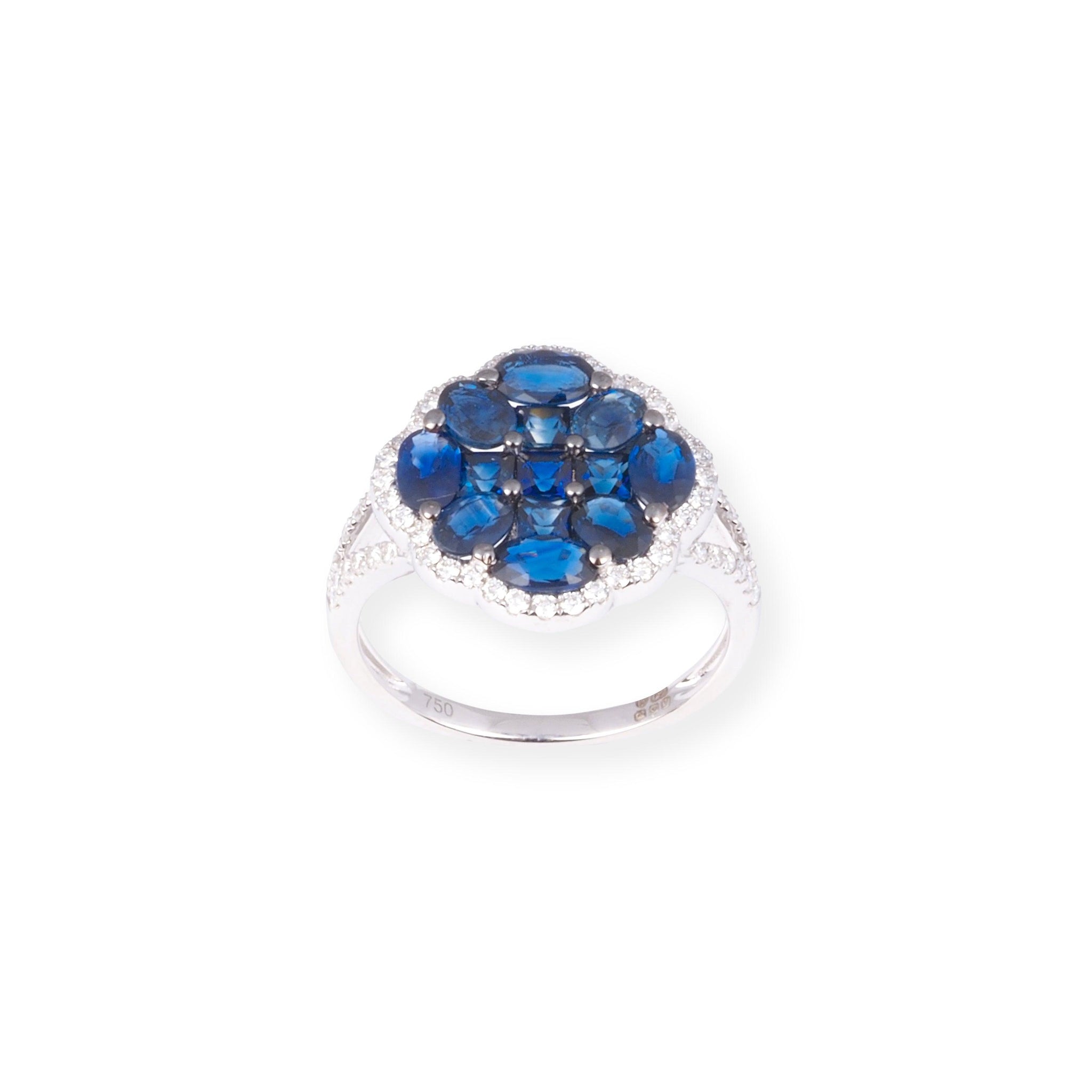 18ct White Gold Diamond & Blue Sapphire Dress Ring LR-7043