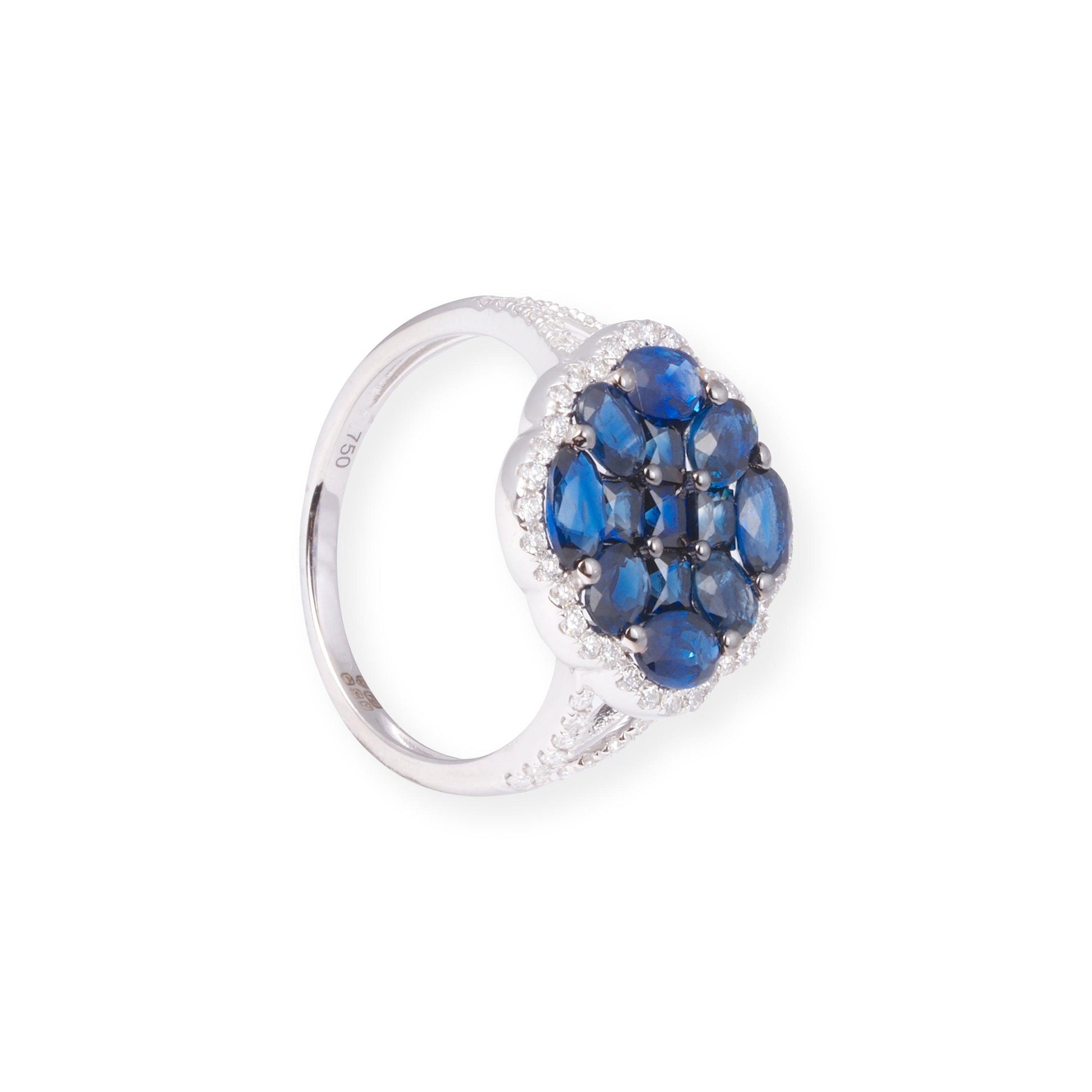 18ct White Gold Diamond & Blue Sapphire Dress Ring LR-7043 - Minar Jewellers