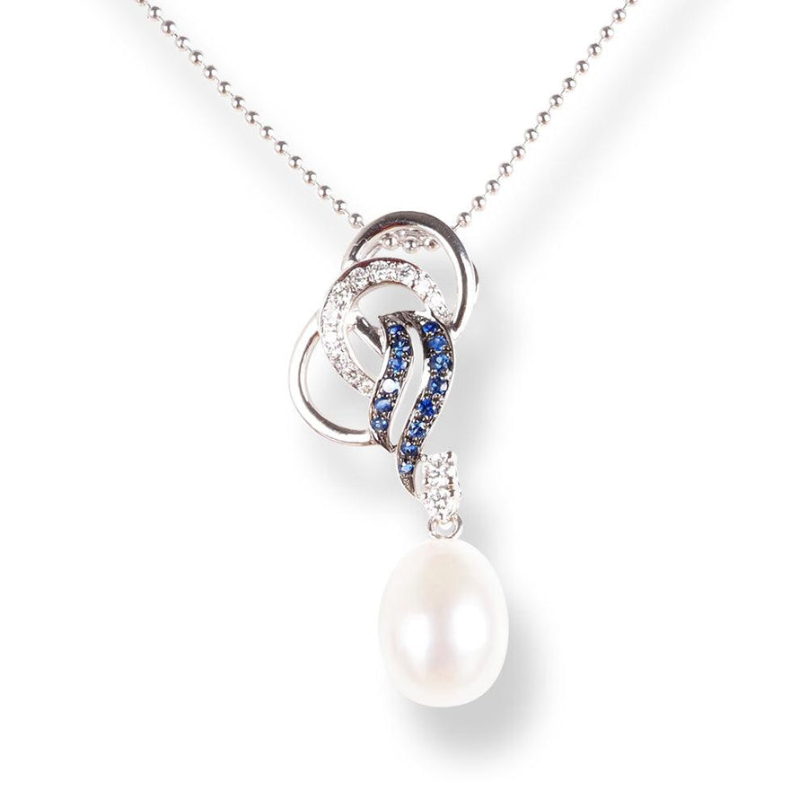 18ct White Gold Diamond , Blue Sapphire & Cultured Pearl Drop Set MCS6059/60