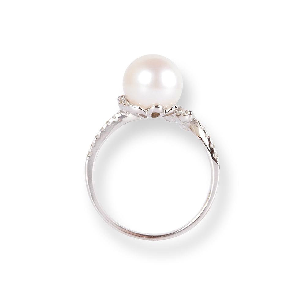 18ct White Gold Diamond & Cultured Pearl Ring LR-6653 - Minar Jewellers