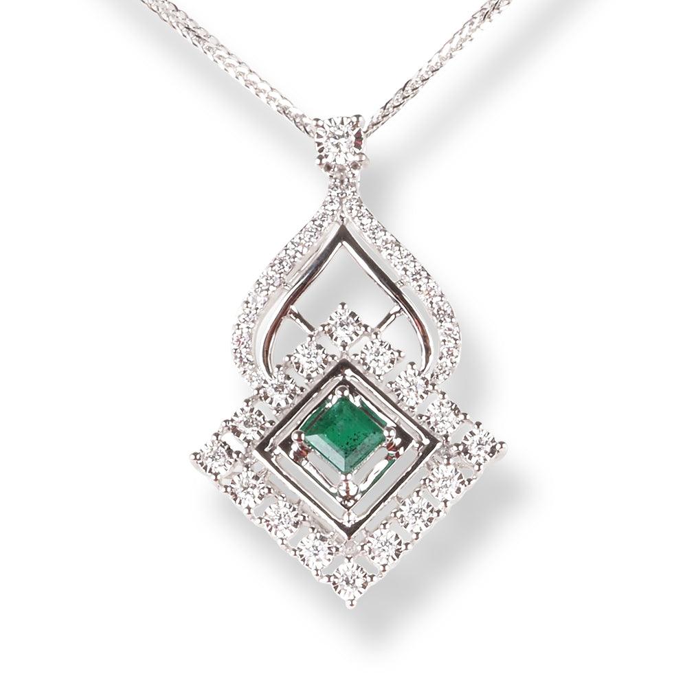 18ct White Gold Diamond & Emerald Set (Pendant + Chain + Earrings) MCS6223/4 - Minar Jewellers