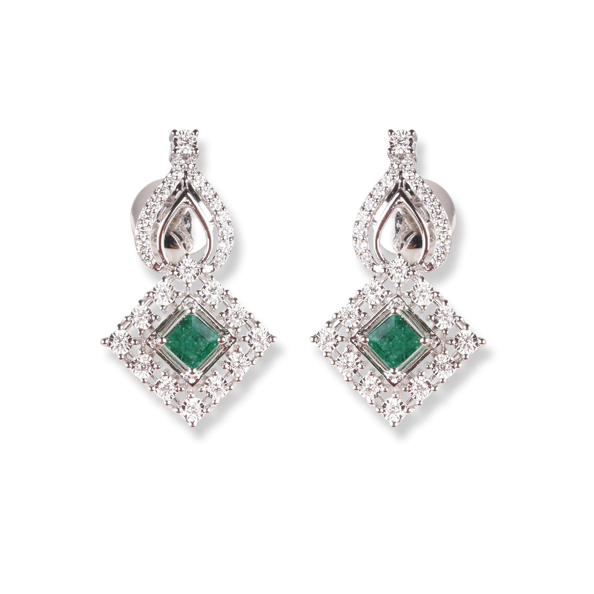 18ct White Gold Diamond & Emerald Set (Pendant + Chain + Earrings) MCS6223/4