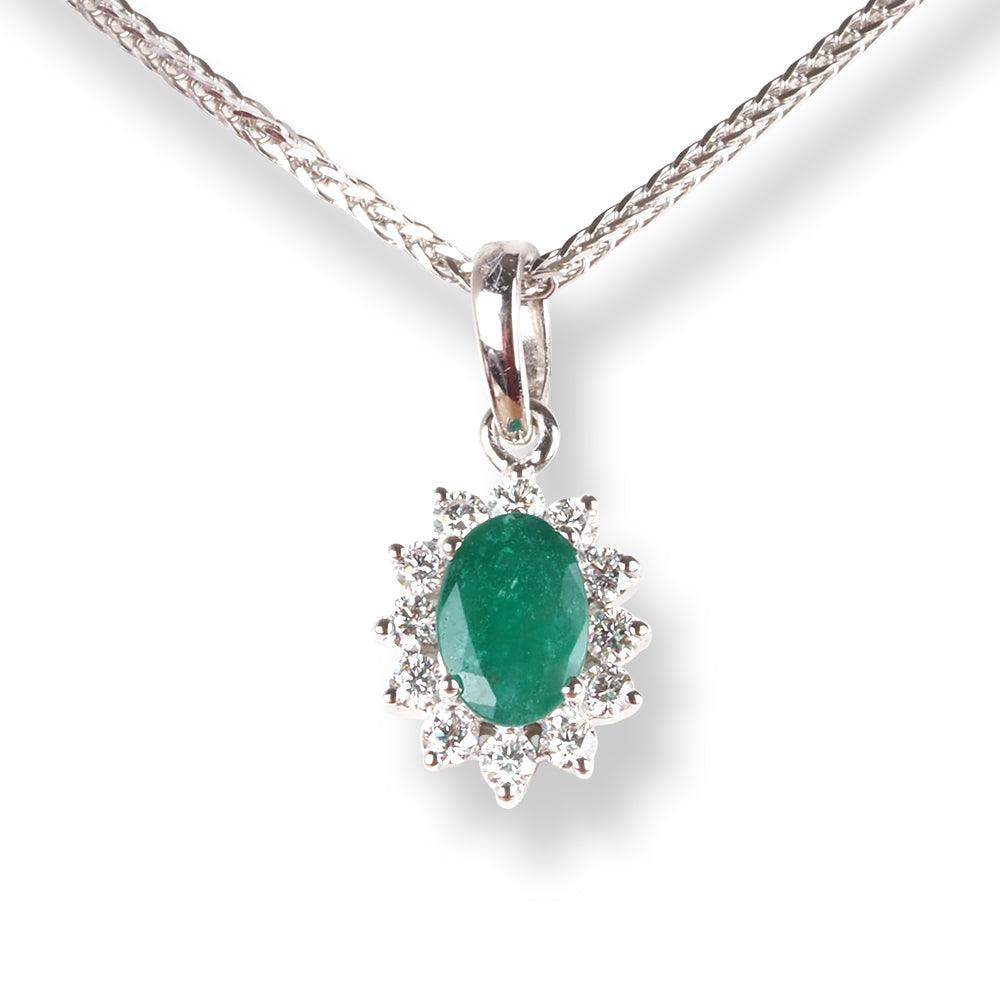 18ct White Gold Diamond & Emerald Set (Pendant + Chain + Earrings) MCS6266/7 - Minar Jewellers
