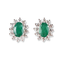 18ct White Gold Diamond & Emerald Set (Pendant + Chain + Earrings) MCS6266/7 - Minar Jewellers