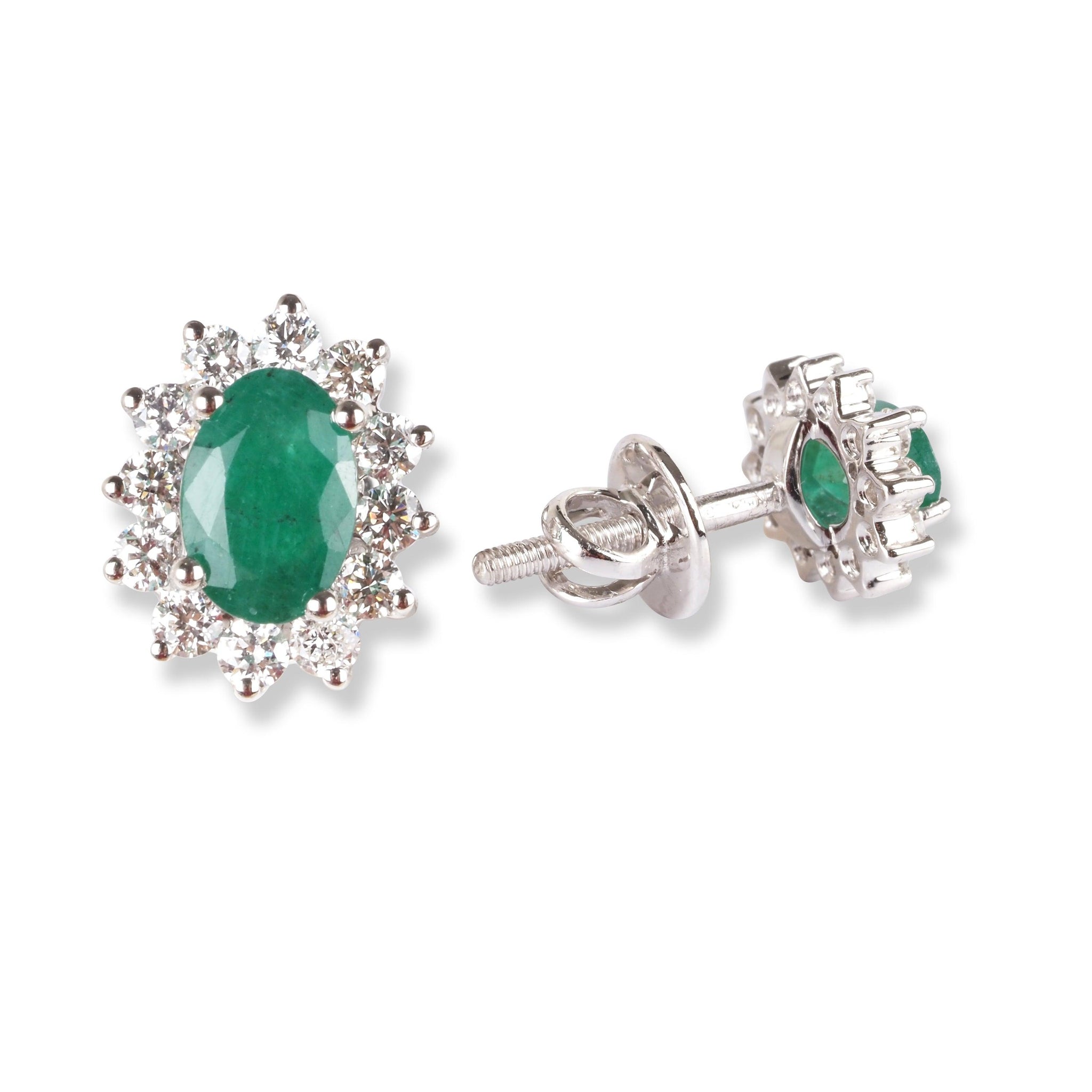 18ct White Gold Diamond & Emerald Set (Pendant + Chain + Earrings) MCS6266/7