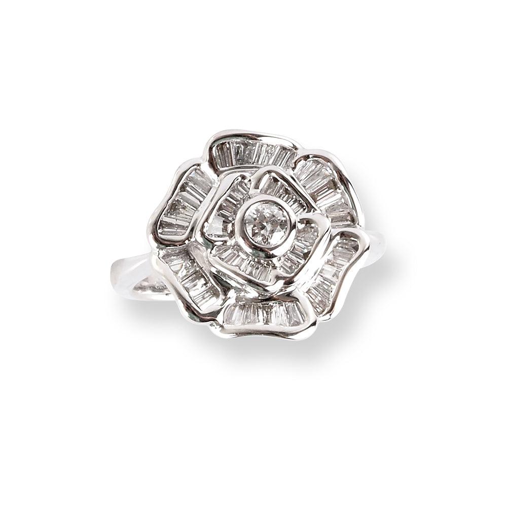 18ct White Gold Diamonds ring with Flower design LR-6663 - Minar Jewellers