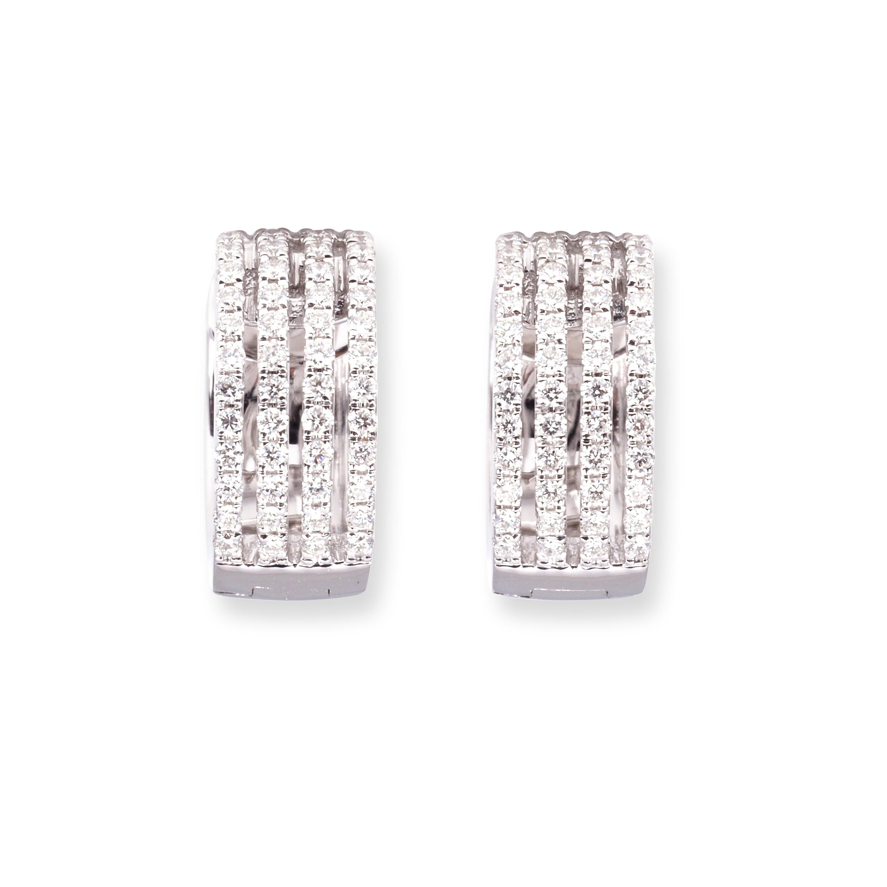 18ct White Gold Huggie Hoop Diamond Earrings E-7977 - Minar Jewellers