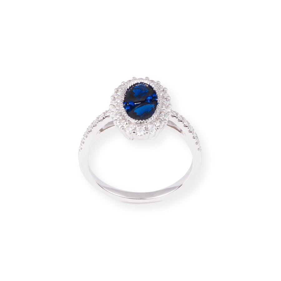 18ct White Gold Oval Shaped Diamond & Blue Sapphire Ring LR-7044