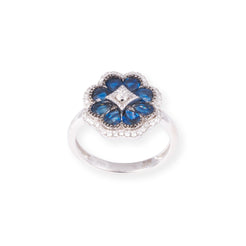 18ct White Gold Diamonds & Blue Sapphires Dress Ring LR-7045 - Minar Jewellers