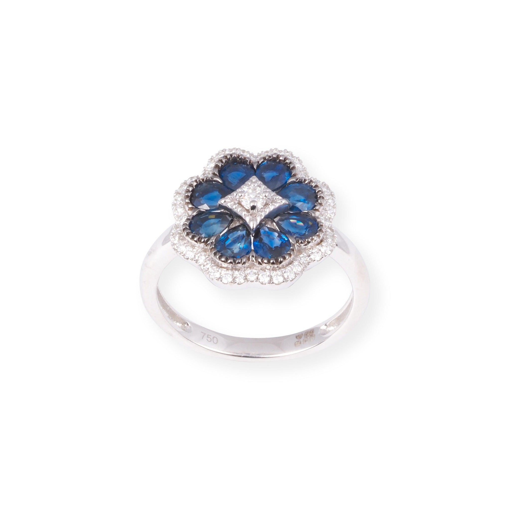 18ct White Gold Diamonds & Blue Sapphires Dress Ring LR-7045