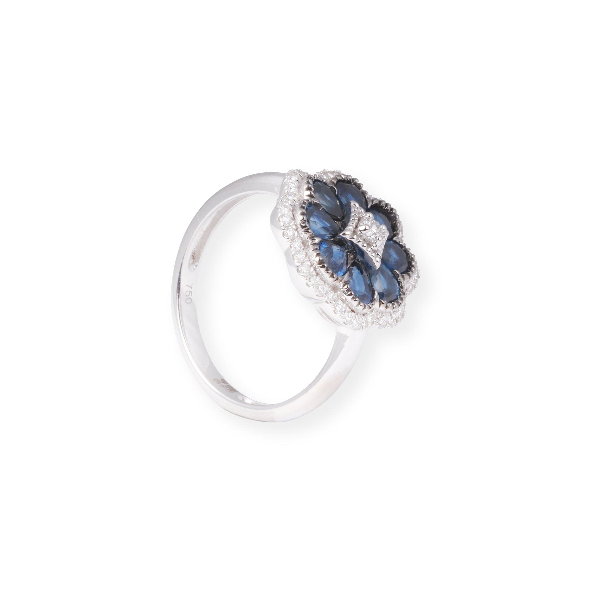 18ct White Gold Diamonds & Blue Sapphires Dress Ring LR-7045