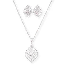 18ct White Gold Round-Cut Diamond Set (Pendant + Chain + Earrings) MCS6870/71 - Minar Jewellers