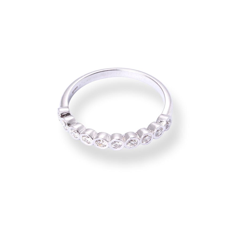 18ct White Gold Round Brilliant Cut Rub-over Set Half-Eternity Diamond Band LR-6714 - Minar Jewellers