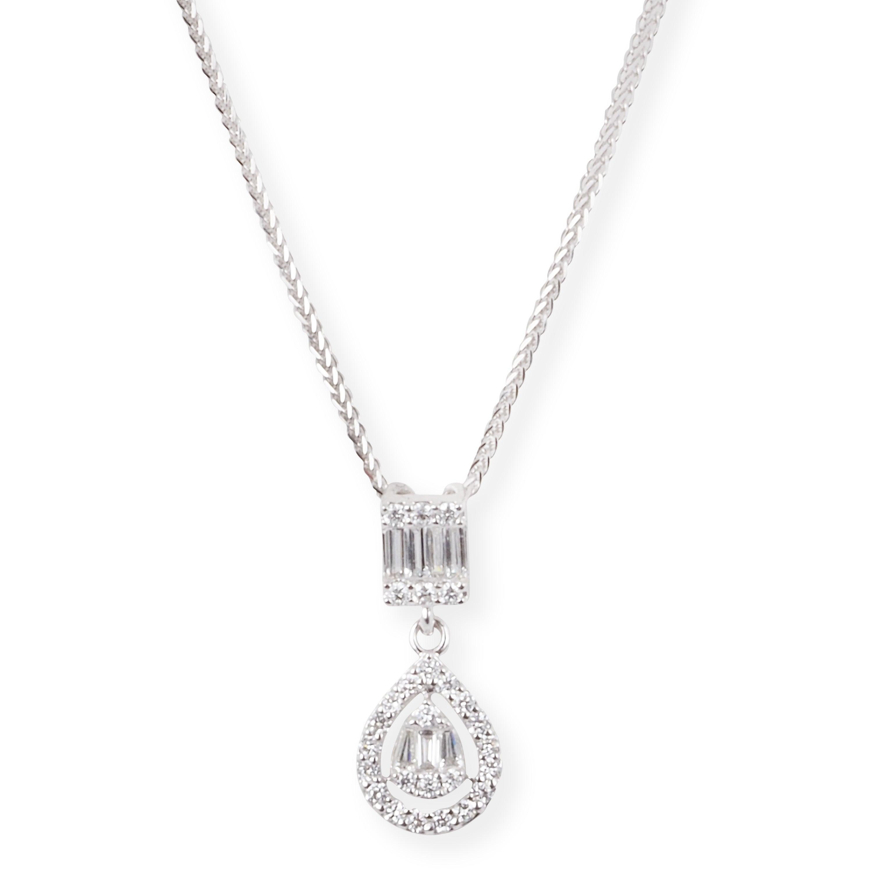 18ct White Gold Round and Baguette-Cut Diamonds Set (Pendant + Chain + Earrings) MCS6880/81 - Minar Jewellers