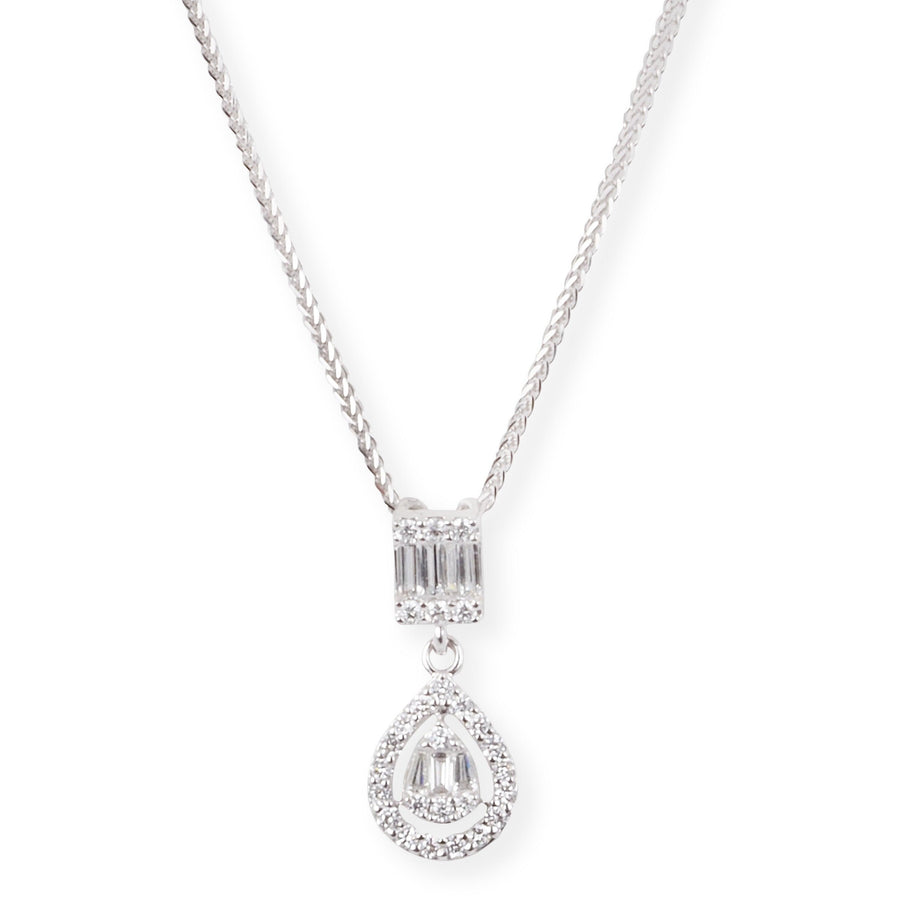 18ct White Gold Round and Baguette-Cut Diamonds Set (Pendant + Chain + Earrings) MCS6880/81