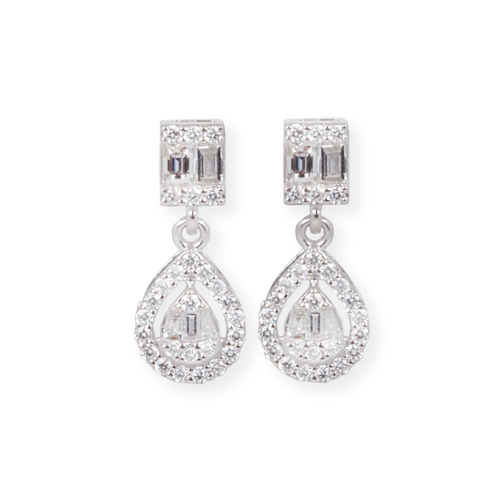 18ct White Gold Round and Baguette-Cut Diamonds Set (Pendant + Chain + Earrings) MCS6880/81 - Minar Jewellers