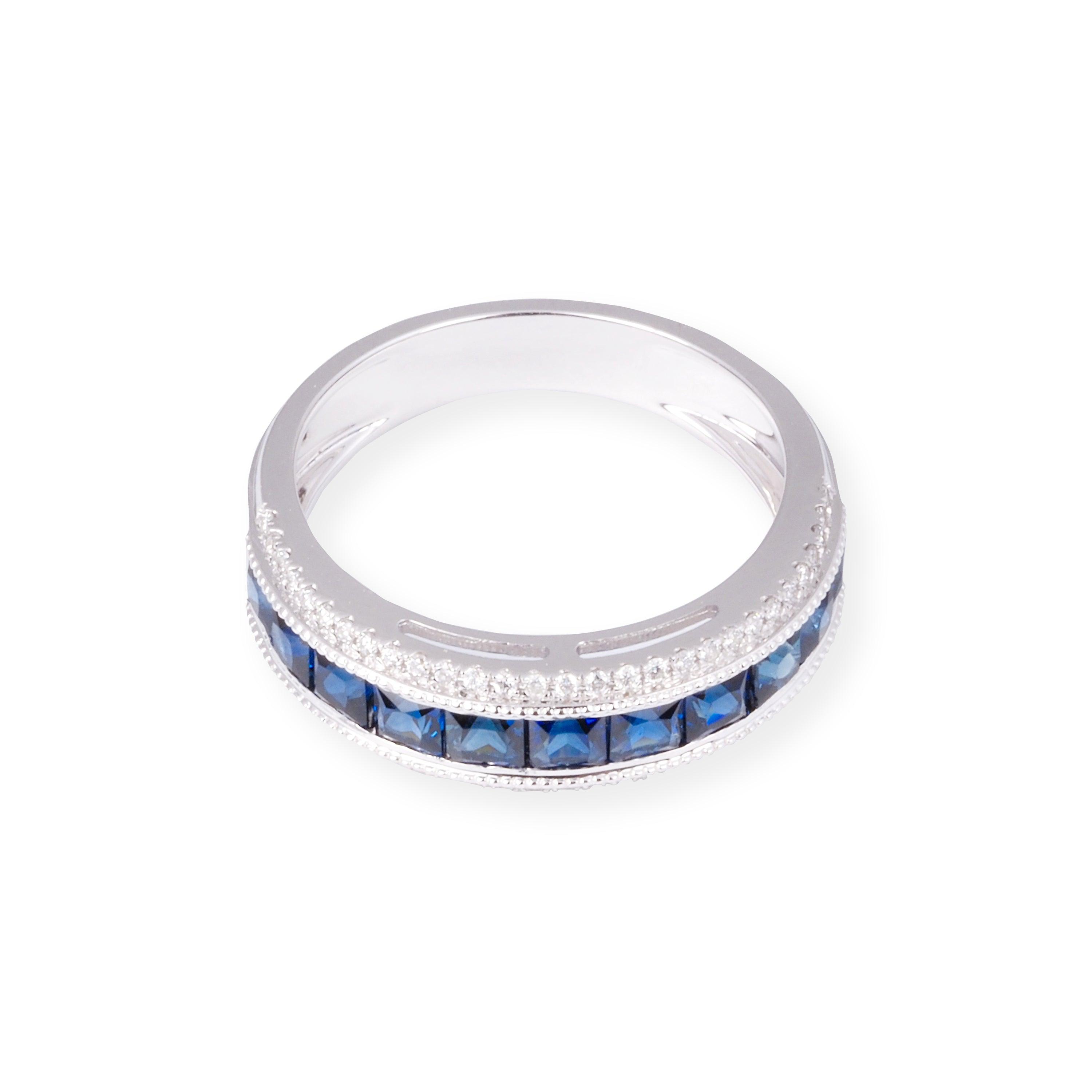 18ct White Gold With Diamonds & Blue Sapphire Ring In Pave Setting LR-7040 - Minar Jewellers