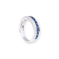 18ct White Gold With Diamonds & Blue Sapphire Ring In Pave Setting LR-7040 - Minar Jewellers