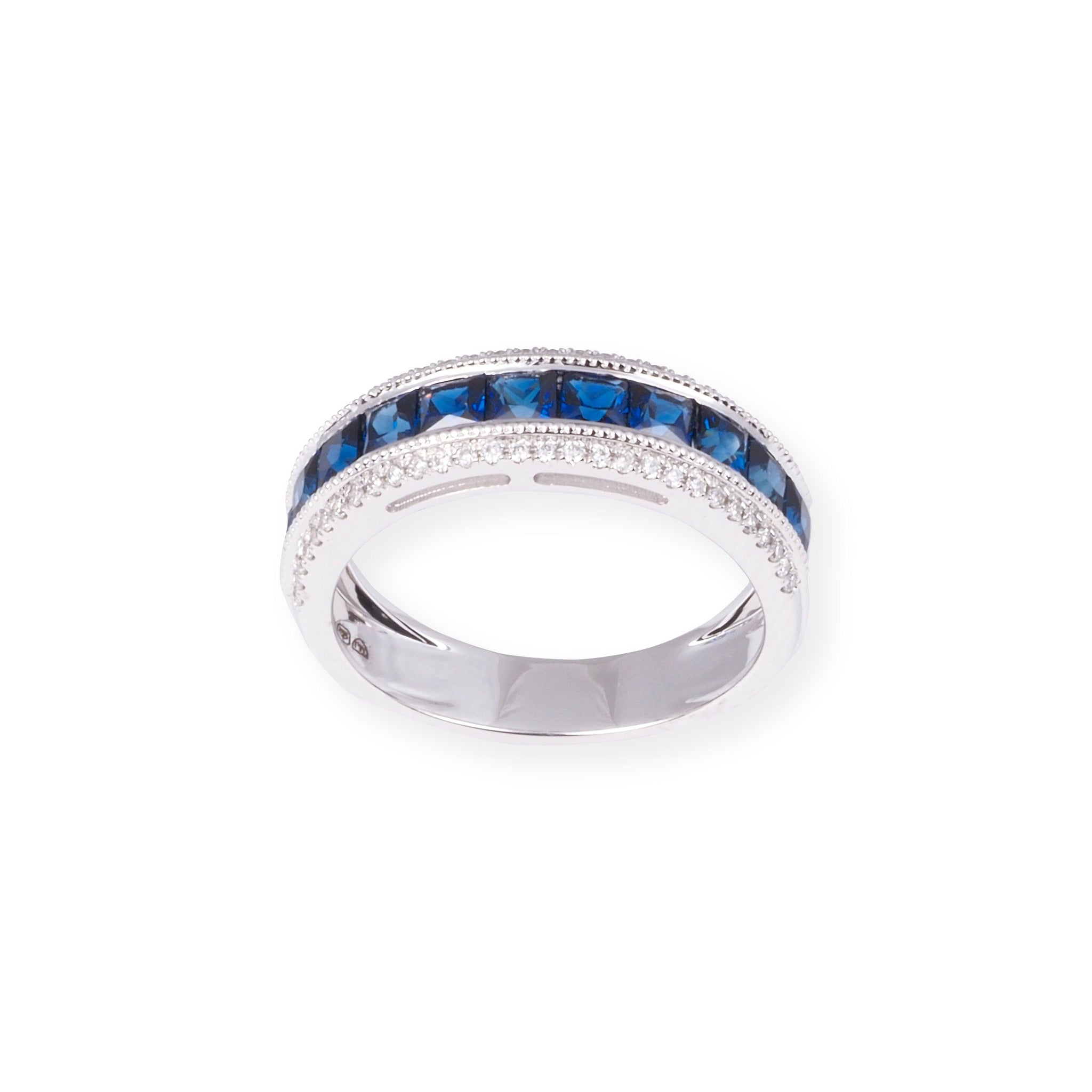18ct White Gold With Diamonds & Blue Sapphire Ring In Pave Setting LR-7040
