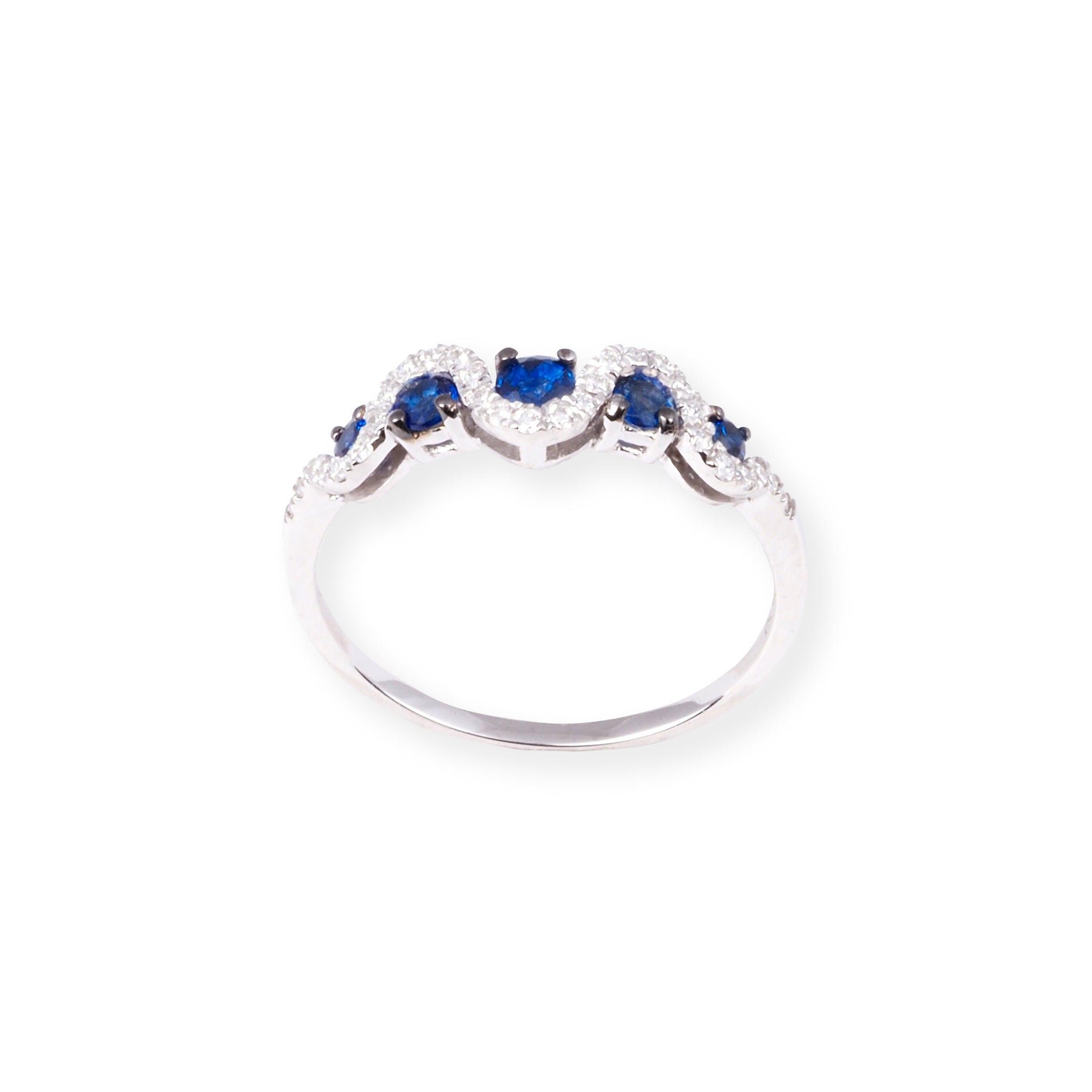 18ct White Gold With Diamond & Blue Sapphire Zig-Zag Ring LR-7041