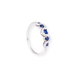 18ct White Gold With Diamond & Blue Sapphire Zig-Zag Ring LR-7041 - Minar Jewellers