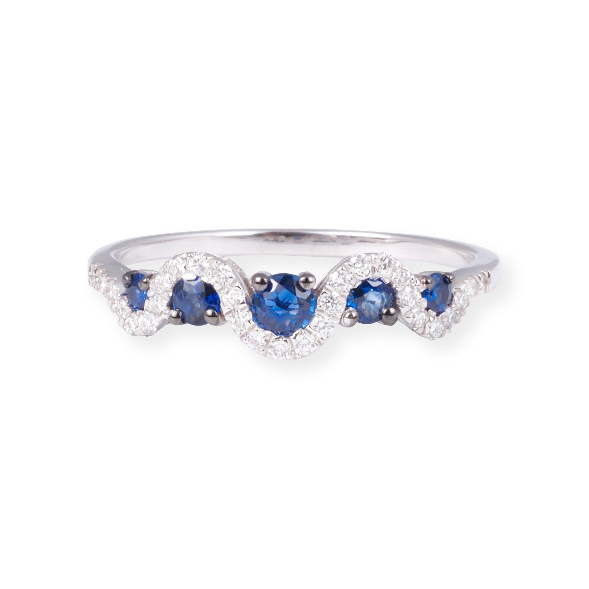 18ct White Gold With Diamond & Blue Sapphire Zig-Zag Ring LR-7041 - Minar Jewellers